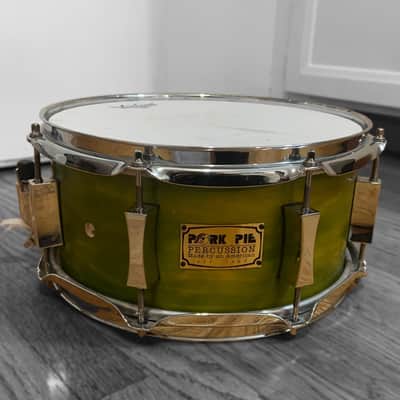 Pork Pie 5.5 x 12-inch Maple Snare in Transparent Green Finish (2003) image 5