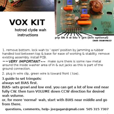 drop-in wah kit -hotrod CLYDE tone- 100k version for vox or dunlop image 6