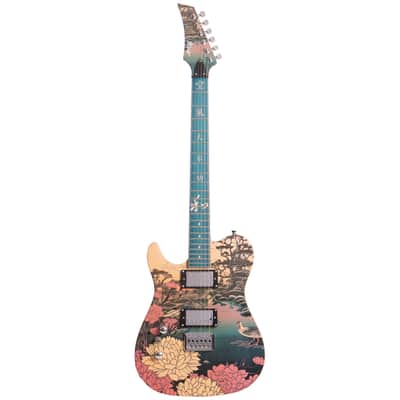 Lindo Left Handed Koya Electric Guitar | Composite Neck | Luminlays | Five Elements Kanji Fretboard Inlays in Maple and Abalone Sea Shell | Japanese Wilderness Art | Designed in Bristol, UK image 2