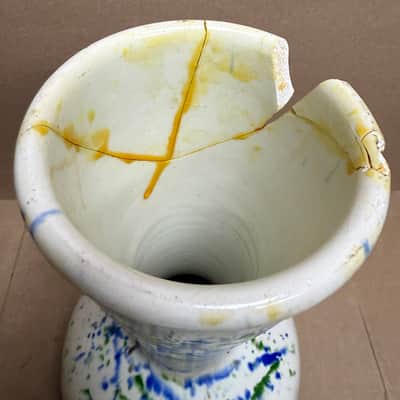 World Beat Percussion Ceramic Djembe Hand Drum w/ Original Beater – Cracked Base image 14
