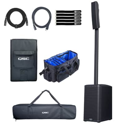 QSC KC12-BK Active Powered Black Column DJ PA Speaker System w Cover image 1