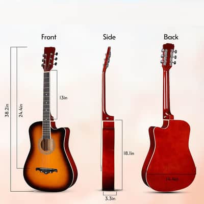 38" Inch Acoustic Guitar Bundle for Beginners Adults with Gig Bag, Strap, Steel Strings, Picks, Capos, Stand, Sunburst image 2