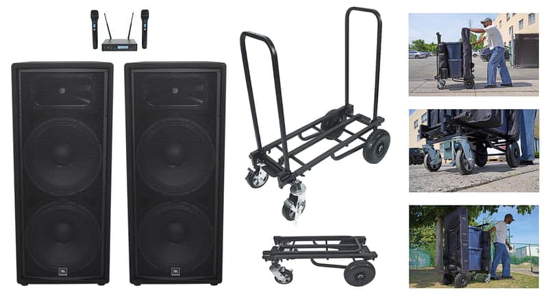 (2) JBL Pro JRX225 2000 Watt Dual 15" Inch 2-Way DJ P/A Passive Speakers+Cart image 1