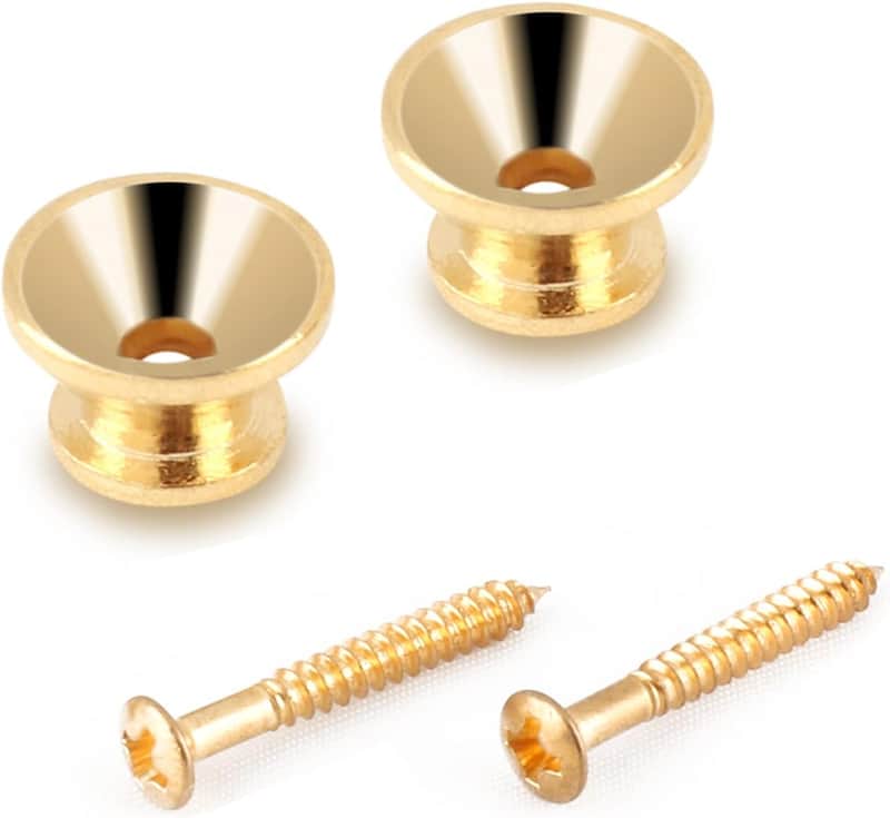 Guitar Strap Locks Metal Guitar Strap Buttons End Pins with Mounting Screws for Folk Acoustic Electric Guitar or Bass Ukulele Set of 2Pcs Bell Style Gold image 1
