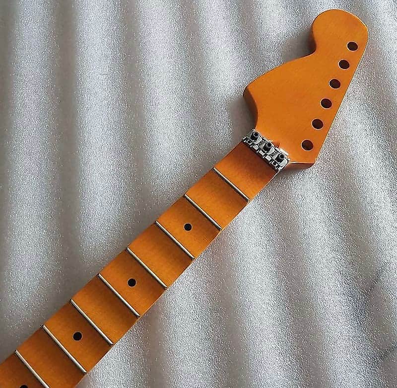 Glossy Finish Maple Guitar Strat Style Neck with Scalloped Fingerboard, Reversed Headstock image 1