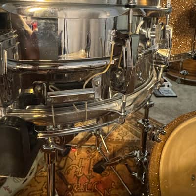 Ludwig No. 400 Supraphonic 5x14" 10-Lug Aluminum Snare Drum with Pointed Blue/Olive Badge 1969 - 1979 Chrome-Plated image 17