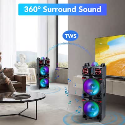 Dual 10" Bluetooth DJ PA Karaoke Speaker System w/ LED Lights & FM Radio image 3