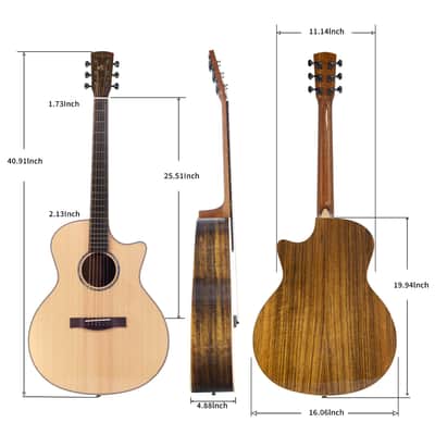 TARIO 41'' Electric Acoustic All Solid Guitar Solid Spruce Top Solid Ovangkol Back and Sides Mahogany Neck Undersaddle Piezo Pickup .High Gloss image 2