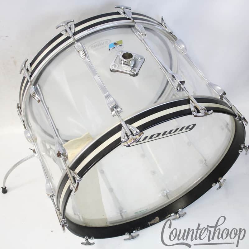 Ludwig 22x14"Vistalite Clear Bass Drum+Rare Mach Lugs Vintage 70s Blue/Olive USA image 1