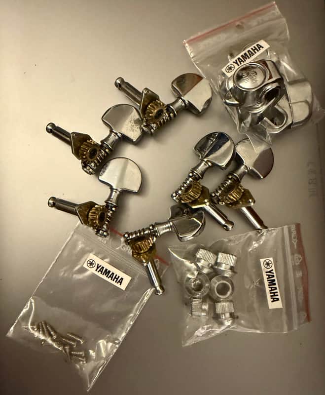 Yamaha 3+3 Tuning heads 3L 3R with screws and bushings 1970s - Chrome image 1