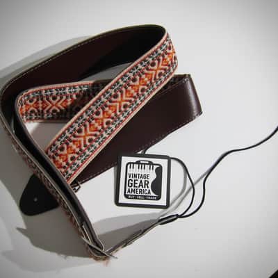 ACE Guitar Strap Unbranded Hippie Guitar Strap Genuine Vintage Part Circa-1960s-Light Brown with Green & Orange image 6