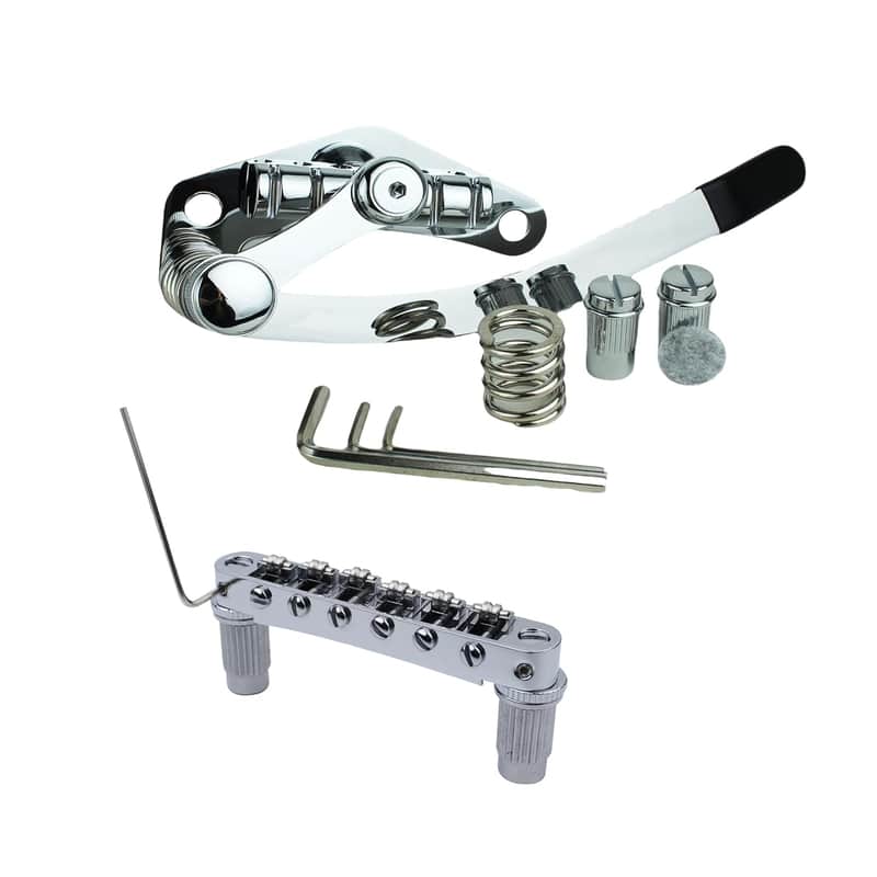 Guitar Bridge Stop Bar Tailpiece Tremolo Tm85X And Gm005 Tune-O-Matic Roller Saddle Bridge Combo Replacement Part Compatible With Les Paul Lp Sg 6 String Electric Guitars, Chrome image 1