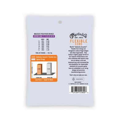 Martin MA535FX Authentic Acoustic Flexible Core 92/8 Phosphor Bronze Guitar Strings - .011-.052 Custom Light image 2