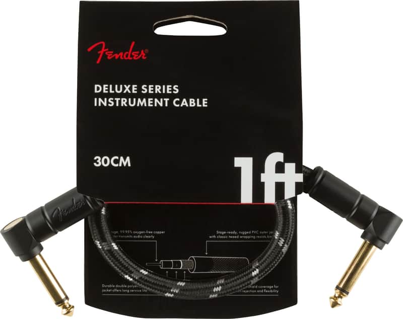 Fender Deluxe Series Instrument Cable, Angle/Angle, 1', Black Tweed image 1