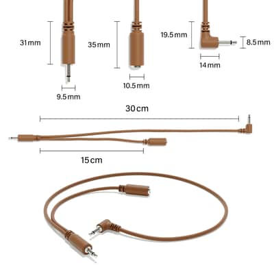 ExcelValley [Brown | 15 cm - 5.91"] 5-Pack - Right Angle Hopscotch Mono Splitter Y Patch Cables TS 3.5mm 1/8" Eurorack Synth image 2