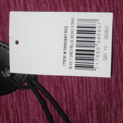 new with tags genuine Fender 2" Monogrammed Guitar Strap Black, Light Gray, and Light Blue - Fender part number: 099-0681-502, Fully adjustable length (39"-72") Woven Fender logo and guitar headstock design, polyester backing, black leather ends image 5