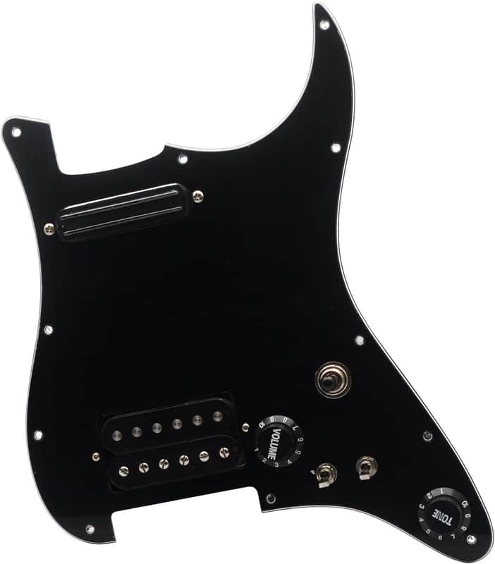 Alnico 5 Prewired Strat Pickguard Coil Splitting Pickguard HH(Mini Humbucker+Humbucker) Loaded Pickguard with Humbucker Pickups Set (Black, SH) image 1