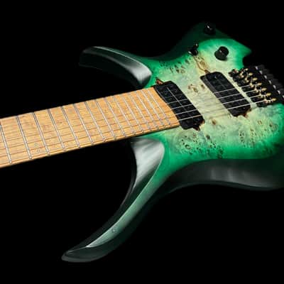 Headless Multiscale 7 String Electric Guitar in Trans Green Burst w/Deluxe GigBag image 6