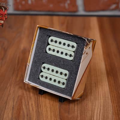 Bare Knuckle Silo Set White Aged Green Pastel Bobbins w/Black Bolts Alnico 5 Magnets 53mm Trem Spacing image 3