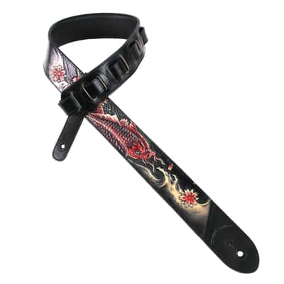 Walker & Williams KB-24 Skinny Black & Ruby Red Carved Grain Leather Strap w/Koi Design image 1