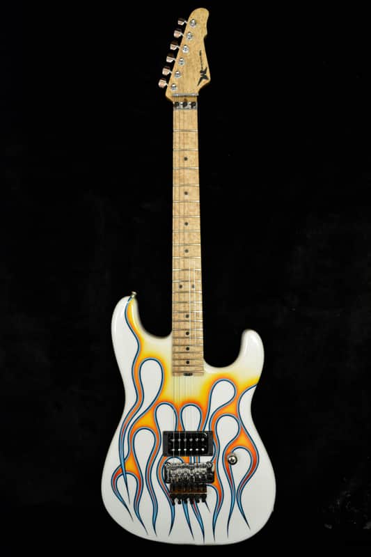 Wayne  Rock Legend 2017 White Custom Flame Graphics, w/Wayne Charvel Custom shop book. Video Demo image 1