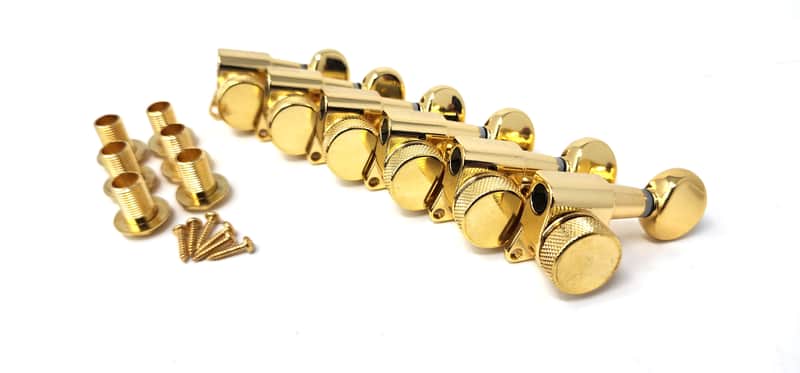 Carparelli 6-IN-LINE Electric Locking Machine Heads Tuners Classic Button Gold image 1