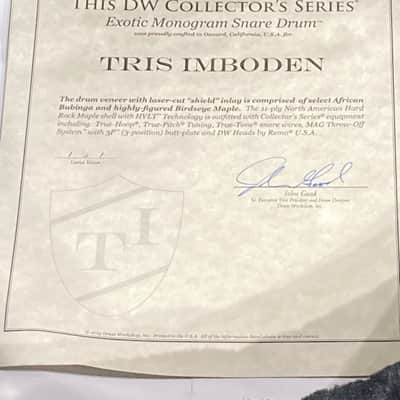 Tris Imboden's, Chicago, "T.I. Monogram" DW - 6.5x14" Custom, Exotic Bubinga-Maple, 10-Lug Snare Drum, w/Case. Signed. 1 of 1! image 19