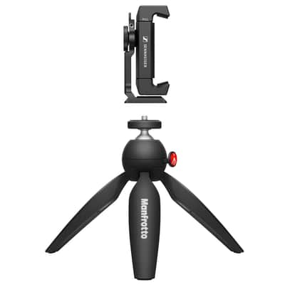 SENNHEISER Professional MKE 400 + Mobile Kit, Directional On-Camera Microphone with Smartphone Clamp & Manfrotto PIXI Mini Tripod, 509257, Auxiliary,Black image 10