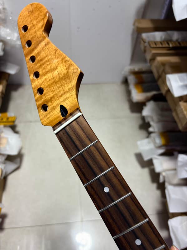 22frets Roasted flame Maple guitar neck Rosewood fingerboard 25.5 inch Bone nut gloss hole：10mm image 1