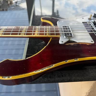 Rickenbacker 4001 Bass 1971 - ultra rare Burgundyglo & Checkerboard Bound & she had a few good gigs ! image 10