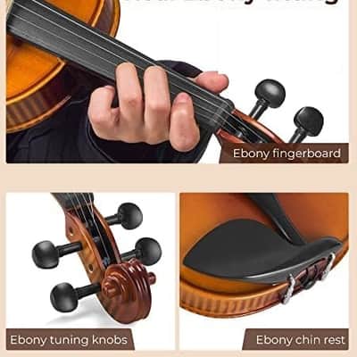 Violin 4/4 Full Size Set, Fiddle Solid Wood for Professional Intermediate Beginners Adults Teens Student Acoustic Violins Kit with Ebony Fittings, Hard Case, 2Pcs Violin Bow image 2