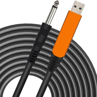 Guitar Cable 10Ft, USB Guitar Interface Male to 6.35mm 1/4 inch Gold-Plated Mono Plug,Recording Cable image 1
