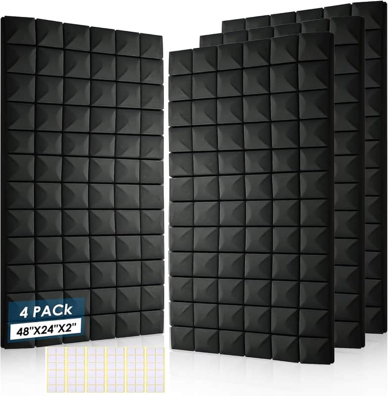 4 Pack Acoustic Panels, 48 x 24 x 2" Sound Proof Foam High Density Studio Wedge Tiles Fire Resistant Acoustic Panels for Home,Office, Recording Room, Studio (Black-4 Pack) image 1