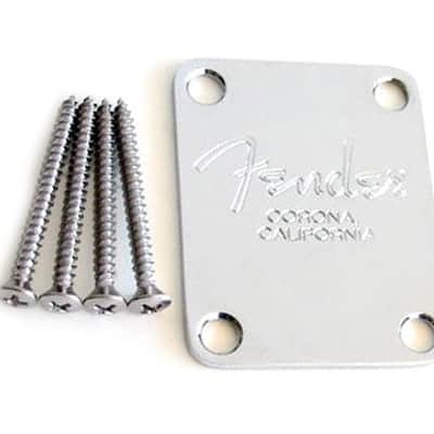 Fender genuine corona logo guitar neck plate chrome 099-1446-100 image 4