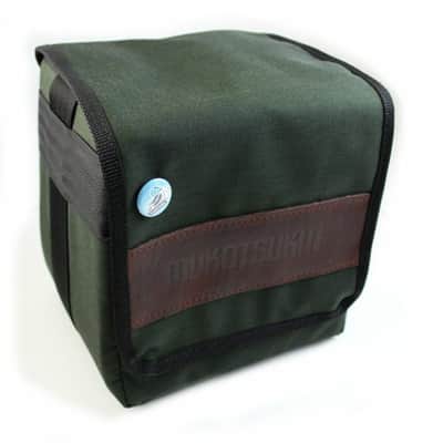 Mukatsuku Records Are Our Friends Cordura 7 Inch 45 Record Bag (dark green with embossed vintage brown leather patch, holds up to 80 x 7'' singles) (Juno Exclusive) image 2