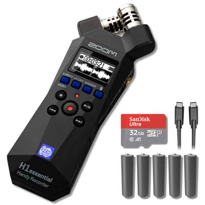 Zoom H1essential 2-Track 32-Bit Float Portable Audio Recorder with 5 AAA Batteries, USB-C to USB-C Cable and 32GB microSD Card image 1