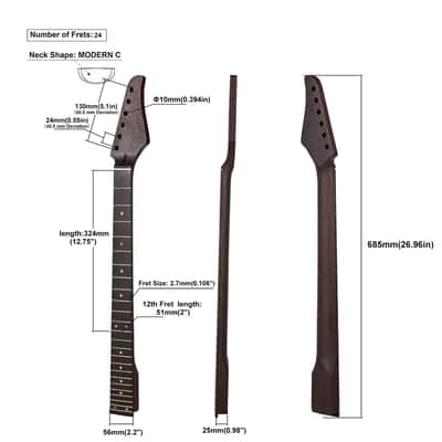 24 fret Guitar Neck Wenge Neck,Wenge Fretboard Inlaid with Colored Shells,Cow Bone Nut image 5