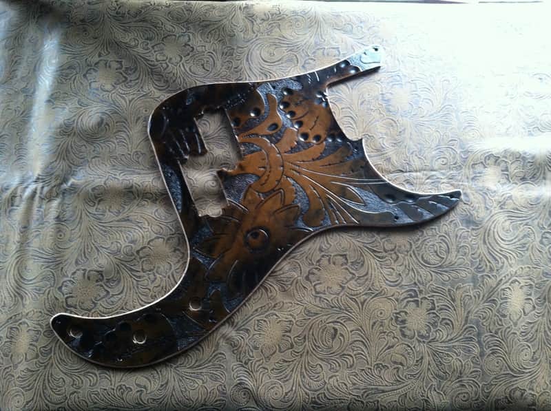 Custom Tooled Leather Pickguard fits Fender Precision P Bass image 1