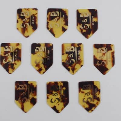 10 Pentagon Plectrums Bert Weedon style Tortoiseshell Celluloid Picks 0.7mm Medium image 1