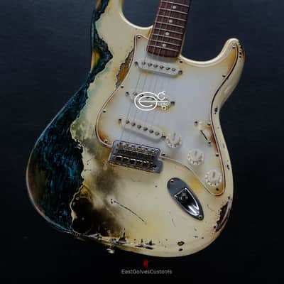 Fender Stratocaster Vintage White over Blue Zebra Heavy Aged Relic image 3