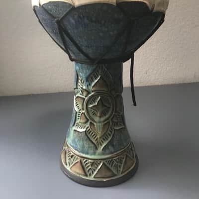 Full Circle Drums -Rare Ceramic Doumbeks/Darbuka - 8" x 12" - Unique Blue Glaze Hand Etched. Sale Benefits Music Ed Nonprofit! image 1