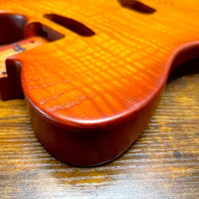 Warmtone CG Flamed Maple Telecaster Guitar Body "Amber Burst” 4.8lbs image 5