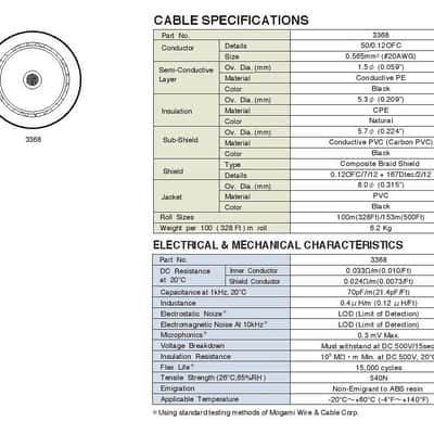 Mogami W3368 Instrument Cable 3368 Black - Sold in 10 Foot Length image 3