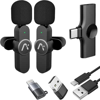 Wireless Mics, Wireless Clip on Microphones, Lapel Microphone A2d One Pair Two, for Android Phone, iPhone 15, Laptop, Video Recording image 1