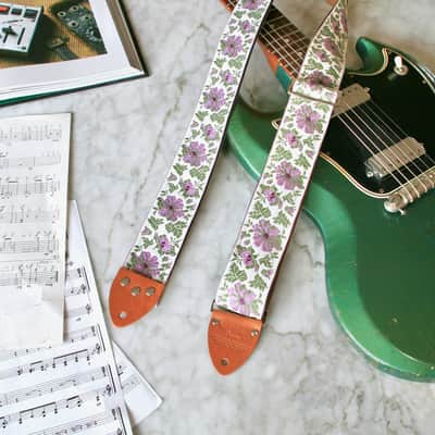 Vintage 70s Mauve 'Flowers' Hippie Guitar Strap Replica image 1
