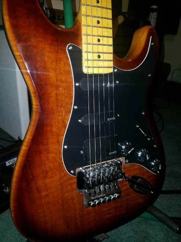 Fender Strat Locking Trem Neck Thru Burl Top Trans Cherry Brust image 1
