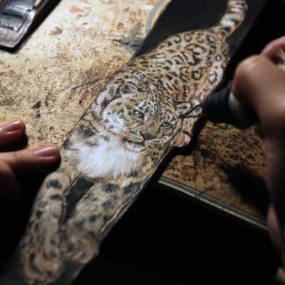 Burny Black custom guitar strap _ snow leopard black made to order - oil image 12
