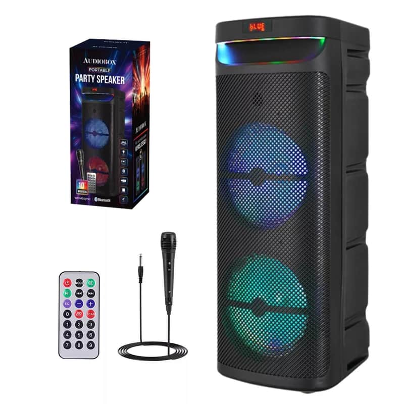 Portable Dual 10” Woofers PA Speaker for Musicians – Bluetooth, Light Show & Microphone image 1
