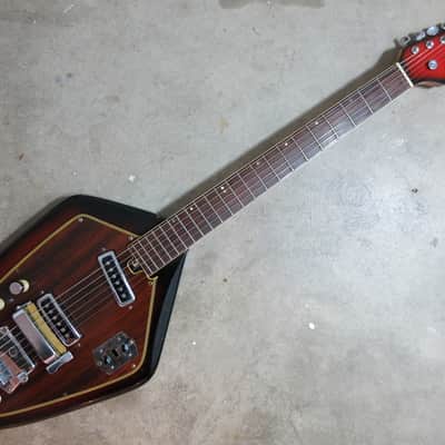 Vintage 1960s Teisco Phantom Guitar Del Rey Domino Great Shape Coffin Case image 1