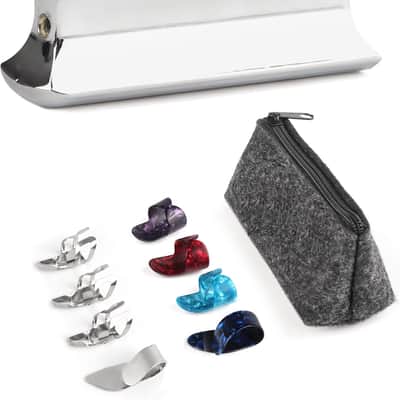 Guitar Slide Metal Steel Tone Bar for Dobro, Lap Steel Guitar, Hawaiian Guitar, Electric Guitar with Celluloid + Stainless Steel Metal Thumb & Finger Picks Plectrums + Bag image 1